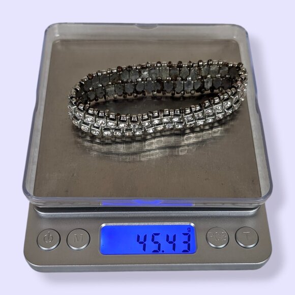 (2/$20) White Rhinestone Square Link Stretch Bracelet - Picture 5 of 5